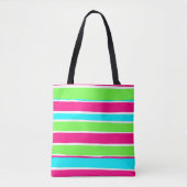 Groene roze blauwe strepen tote bag (Voorkant)