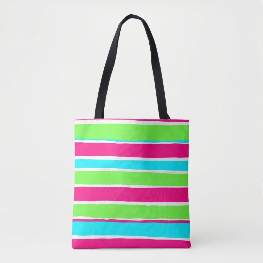 Groene roze blauwe strepen tote bag (Voorkant)