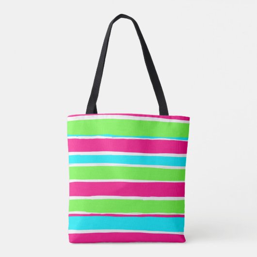 Groene roze blauwe strepen tote bag (Achterkant)