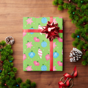 Groene roze blauwe versieringen Merry Bright Kerst Cadeaupapier