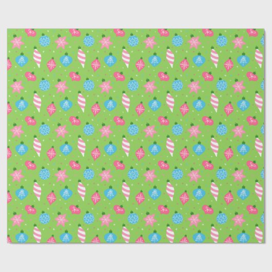 Groene roze blauwe versieringen Merry Bright Kerst Cadeaupapier (Vlak)