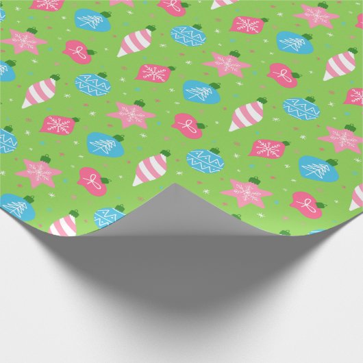 Groene roze blauwe versieringen Merry Bright Kerst Cadeaupapier (Hoek)