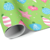 Groene roze blauwe versieringen Merry Bright Kerst Cadeaupapier (Rol Hoek)