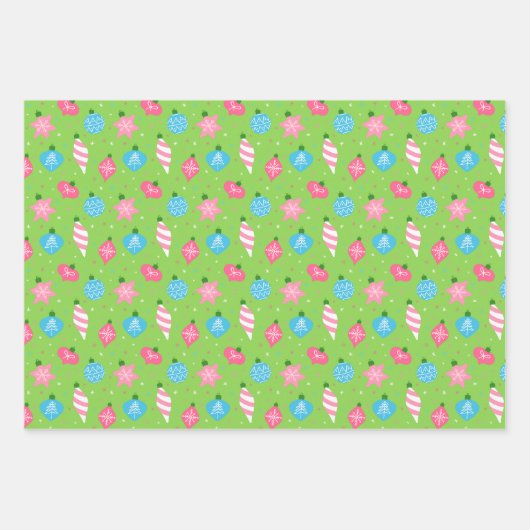 Groene roze blauwe versieringen Merry Bright Kerst Inpakpapier Vel (Voorkant)