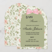 Groene Roze Bloem & Boog Meisje Baby shower Kaart (Voorkant / Achterkant)