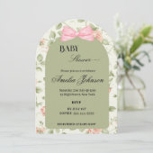 Groene Roze Bloem & Boog Meisje Baby shower Kaart (Staand voorkant)
