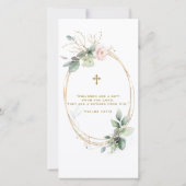 Groene Roze Bloem Gouden Foto Doopfeest  Bedankkaart (Achterkant)