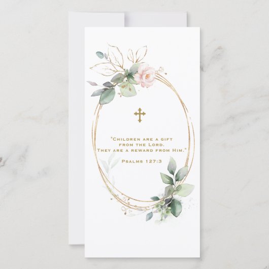 Groene Roze Bloem Gouden Foto Doopfeest Bedankkaart (Achterkant)