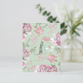  groene roze bloemen collage typografie briefkaart (Staand voorkant)