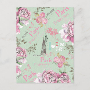 groene roze bloemen collage typografie briefkaart