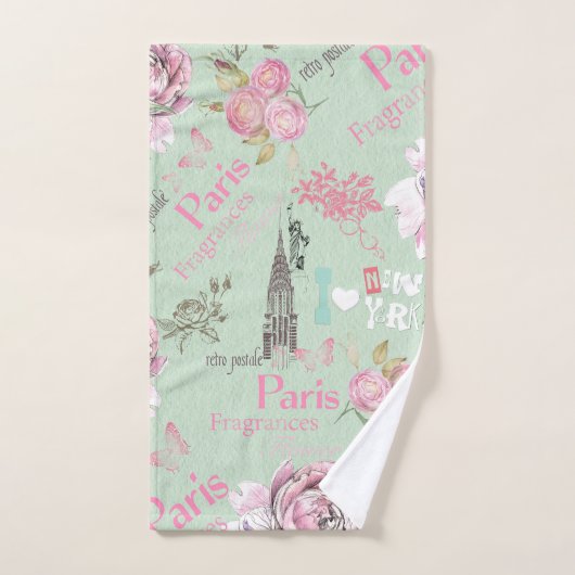 groene roze bloemen collage typografie handdoek (Handdoek)