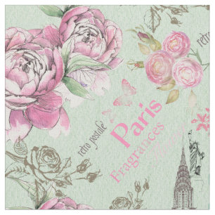 groene roze bloemen collage typografie stof