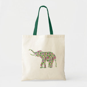 Groene & Roze Bloemen Olifant illustratie Tote Bag