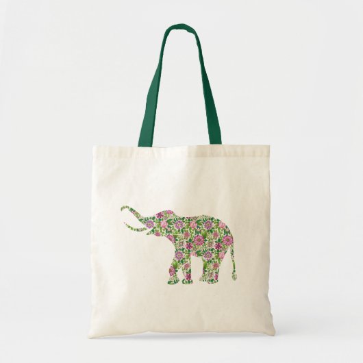 Groene & Roze Bloemen Olifant illustratie Tote Bag (Voorkant)