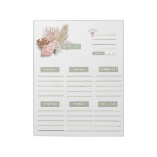 Groene Roze Bloemige Boho Weekplanner Kalender Notitieblok