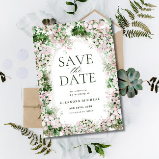 Groene Roze Bloemrijke Boog Tuin Bruiloft Save The Date