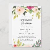 Groene Roze Blozende Bloemige Trouwreceptie Kaart (Voorkant)