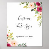 Groene Roze Blush Bloemen Custom Tekst Bord Poster (Voorkant)