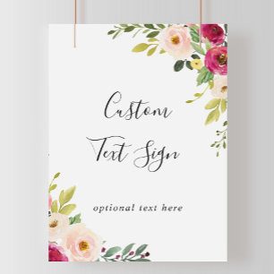 Groene Roze Blush Bloemen Custom Tekst Bord Poster