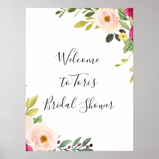Groene Roze Blush Bloemige Bruiloft Feest Poster (Voorkant)