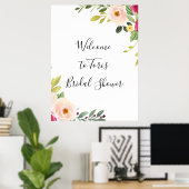 Groene Roze Blush Bloemige Bruiloft Feest Poster (Thuiskantoor)