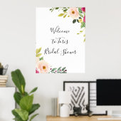 Groene Roze Blush Bloemige Bruiloft Feest Poster (Thuiskantoor)