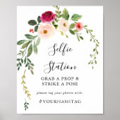 Groene Roze Blush Bloemstuk Selfie Station Bord Poster (Voorkant)
