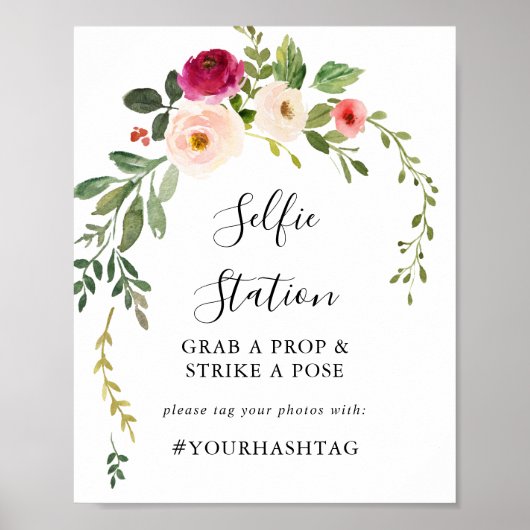 Groene Roze Blush Bloemstuk Selfie Station Bord Poster (Voorkant)