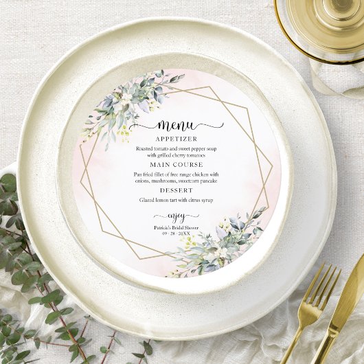 Groene Roze Blush Bruiloft Feest Cirkel Menu Kaart