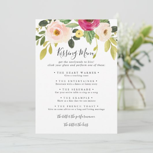Groene Roze Blush Trouwkus Menu Spelkaart (Staand voorkant)