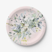 Groene Roze Blush Waterverf Bruiloft Papieren Bordje (Voorkant)