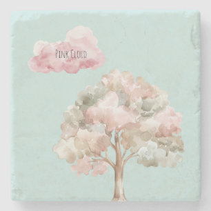 Groene Roze Boom Wolk Stenen Onderzetter