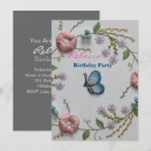 groene roze borduurwerk Floral blue Butterfly Kaart (Voorkant / Achterkant)