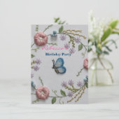 groene roze borduurwerk Floral blue Butterfly Kaart (Staand voorkant)