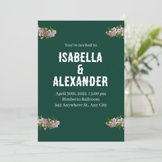 Groene Roze Creatieve Bloem Uitnodiging voor het H (Staand voorkant)