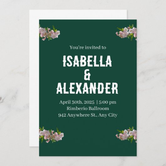 Groene Roze Creatieve Bloem Uitnodiging voor het H (Voorkant / Achterkant)