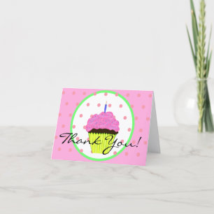 Groene Roze Cupcake Stippen Verjaardag Bedankt Kaart