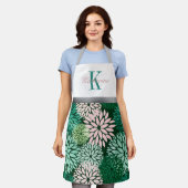 Groene roze dahlia monogram op maat schort (Gedragen)