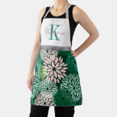 Groene roze dahlia monogram op maat schort (Insitu)