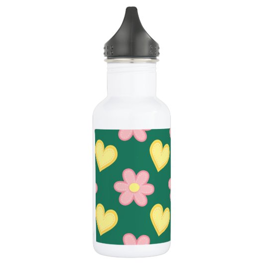 Groene, roze en gele gestikte harten & bloemen waterfles  (Links)