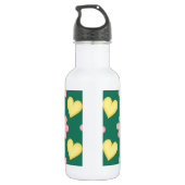 Groene, roze en gele gestikte harten & bloemen waterfles  (Achterkant)