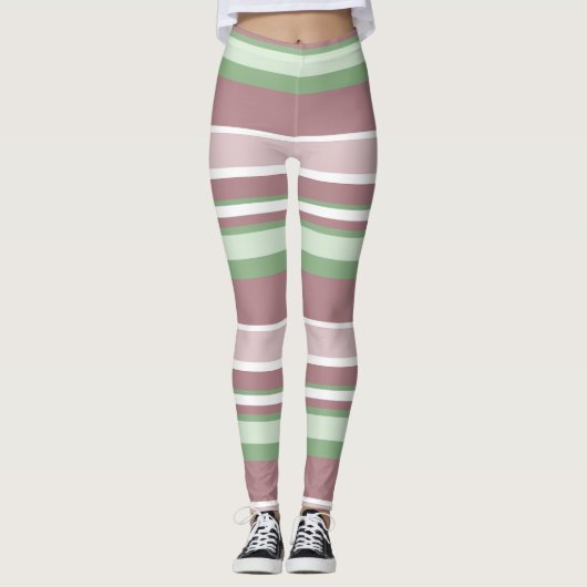 Groene, Roze en Roze Strepen Leggings (Voorkant)