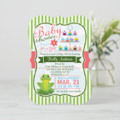 Groene, roze en witte kikker thema Baby shower Kaart (Staand voorkant)