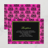 Groene Roze en Zwarte Damast Trouwreceptiekaart Informatiekaartje (Voorkant / Achterkant)
