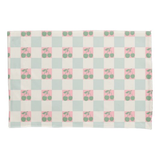Groene Roze Esthetiek Kersen Geruit Y2K Patroon Kussensloop (Voorkant)