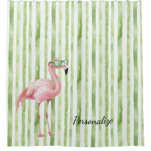 Groene Roze Flamingo   Douchegordijn (Voorkant)