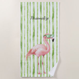 Groene Roze Flamingo Strandlaken