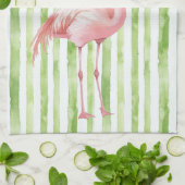 Groene Roze Flamingo Theedoek (Gevouwen)