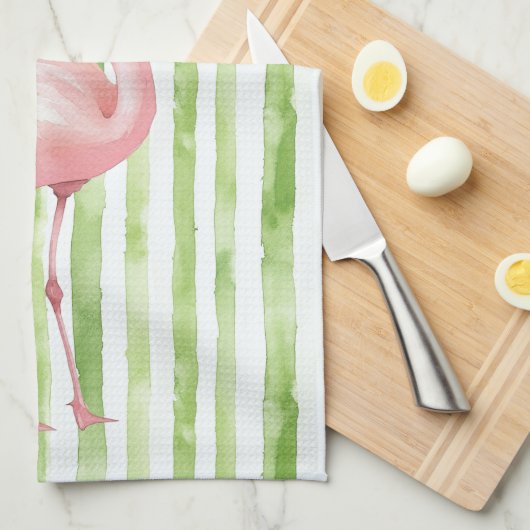 Groene Roze Flamingo Theedoek (Quarter Fold)
