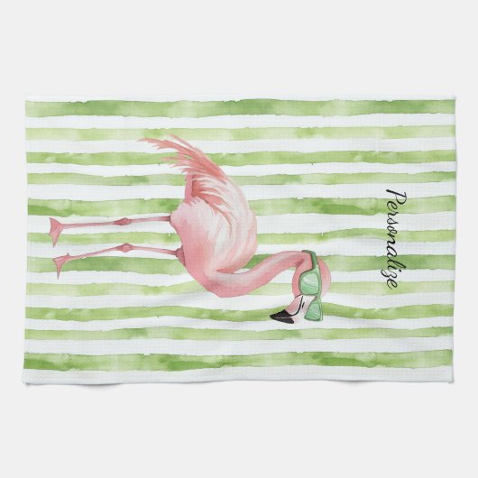 Groene Roze Flamingo Theedoek (Horizontaal)